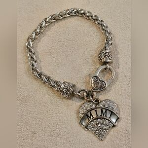 Silver-Tone 'MIMI' Heart Charm Bracelet 8"
